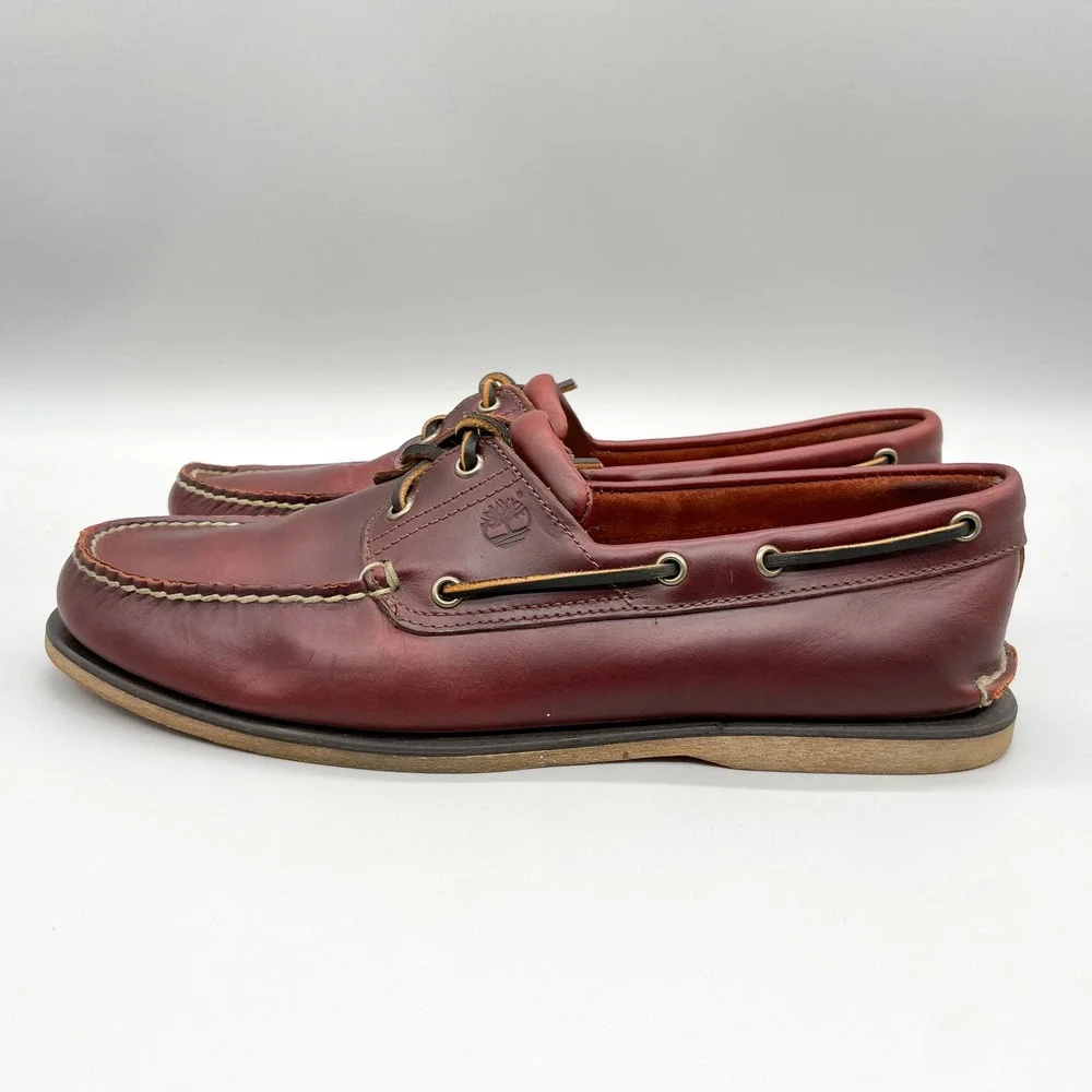 Timberland Mens 13 Classic 2 Eye Boat Shoes Brown Red Leather Preppy Coastal
